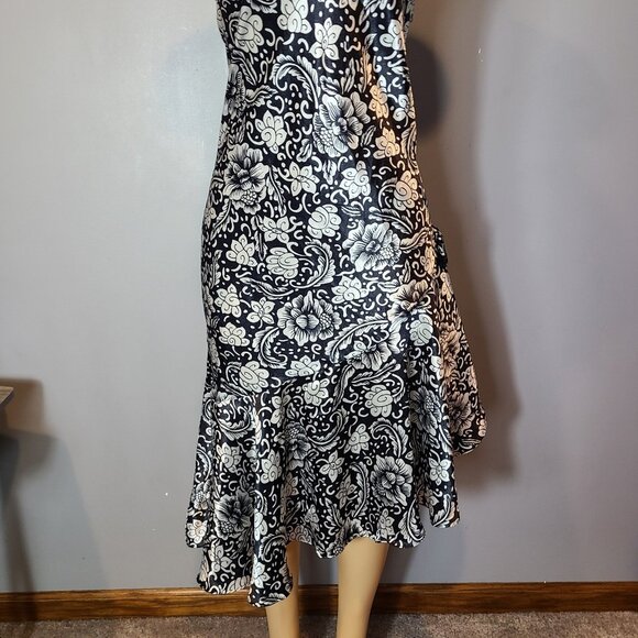 Vtg 90s Dress Floral Satin Gilded Age Holiday Sz Large Y2K Drop Waist Goth - Picture 10 of 11